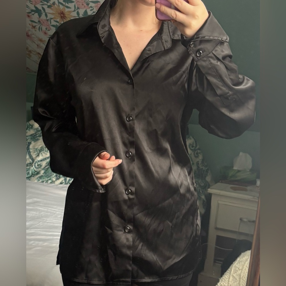 Le Chateau Black Satin Blouse